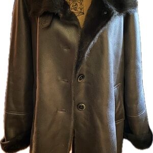 Coldwater Creek Genuine Leather Airline Jacket- Metallic Black-EUC